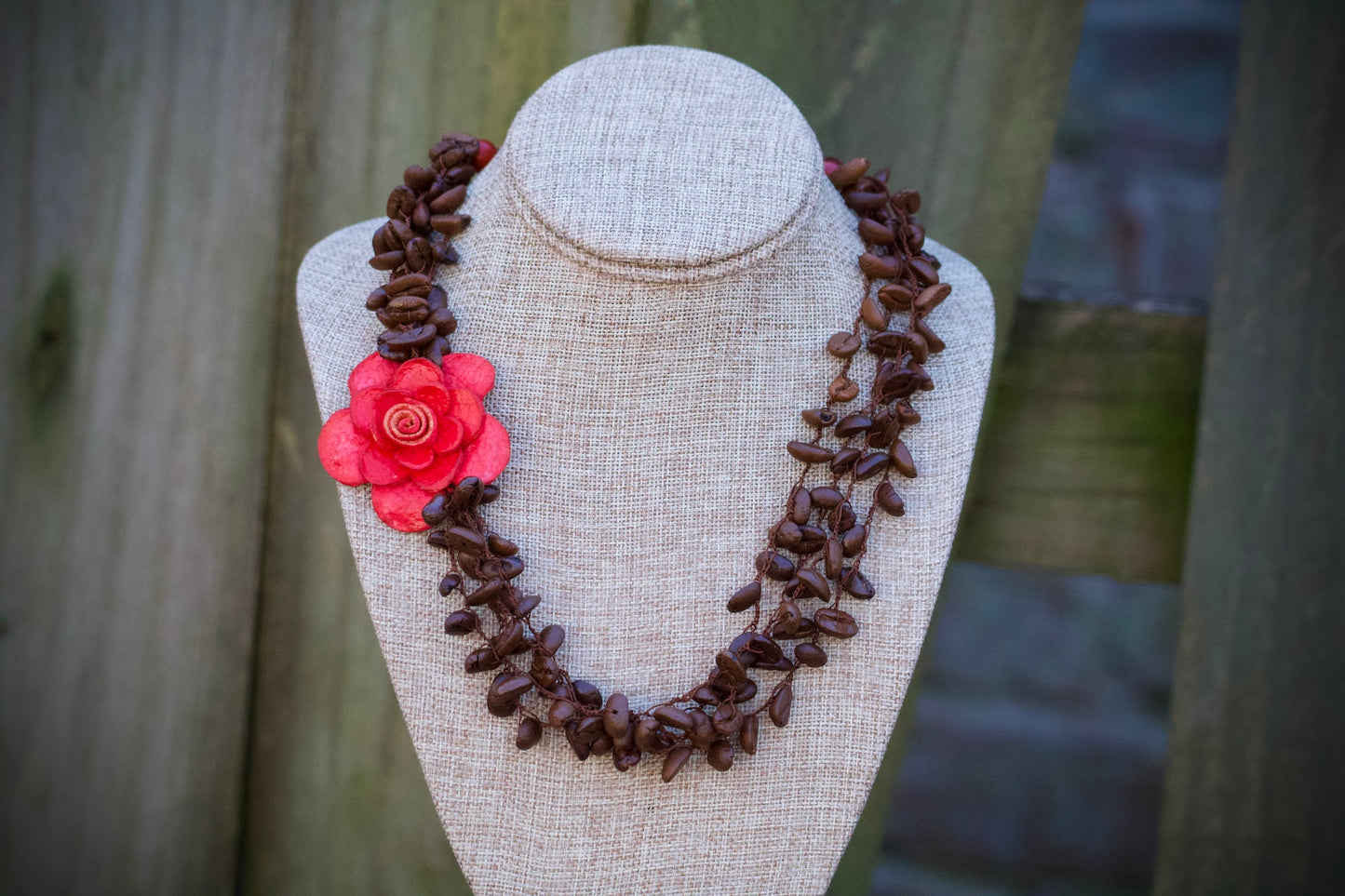 Coffee Beans & Orange Peels Flower Necklace