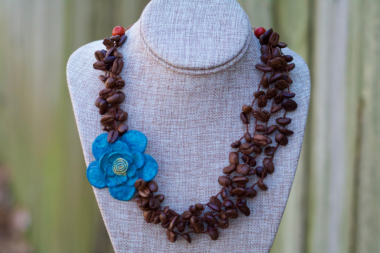 Coffee Beans & Orange Peels Flower Necklace